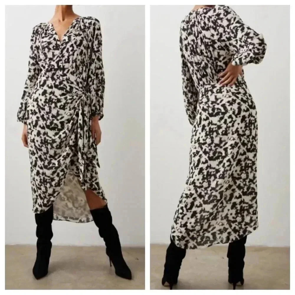 Rails Tyra Midi Dress Blurred Cheetah Print size XS